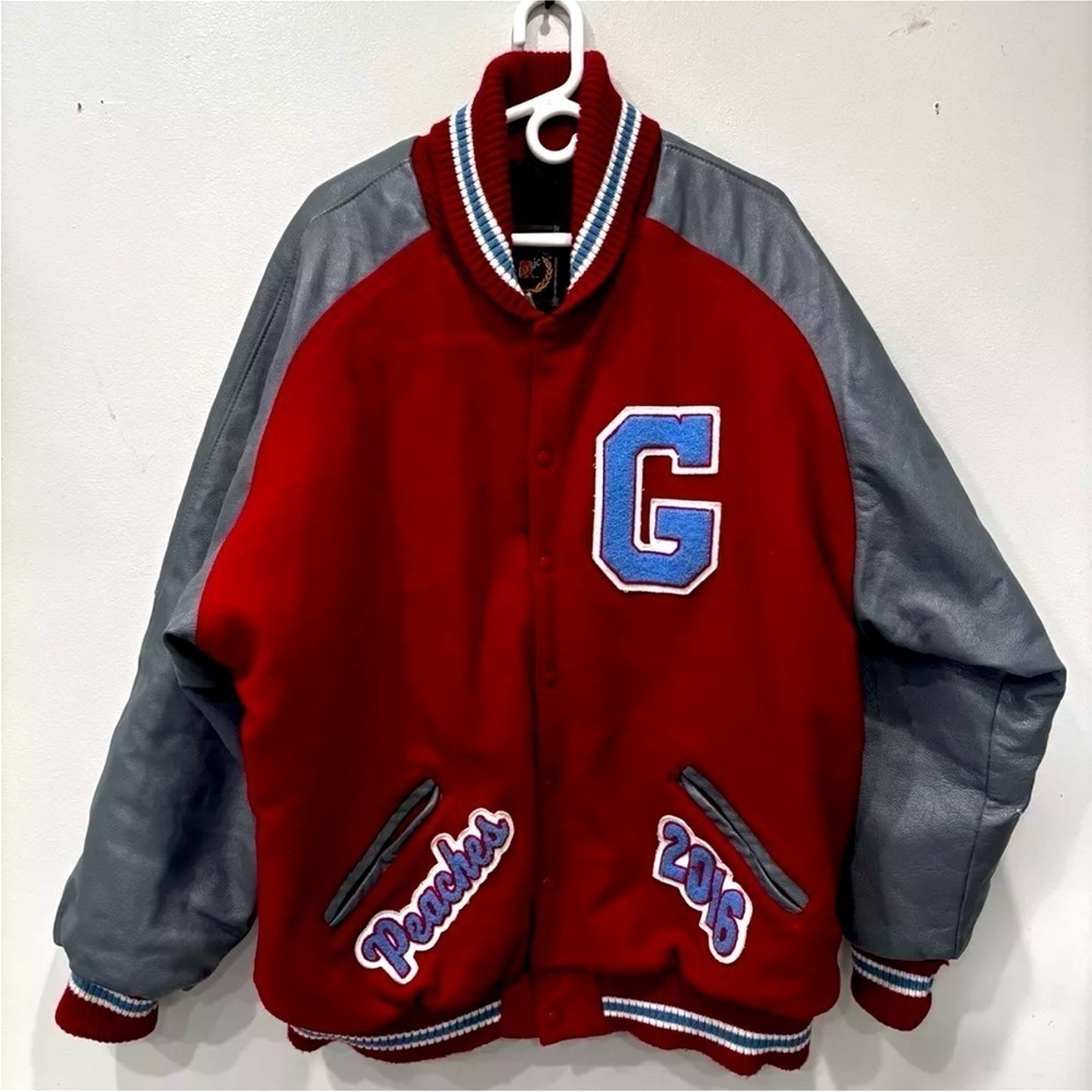 Rennoc Classic Wrestling Peaches Wool Blend Leather Bomber Jacket Men’s Size 2XL